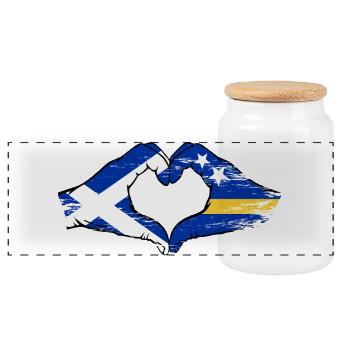Schottland_Curacao_Flagge_Haende_Herzform_used - Panoramic Cookie Jar with Wooden Lid - white - Front