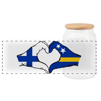 Drapeau de Finlande Curaçao Mains en forme de cœur - Boîte à biscuits avec couvercle en bois - blanc - Devant