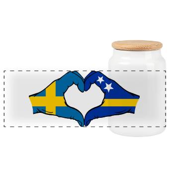Sweden Curacao Flag Hands Heart Shape - Panoramic Cookie Jar with Wooden Lid - white - Front