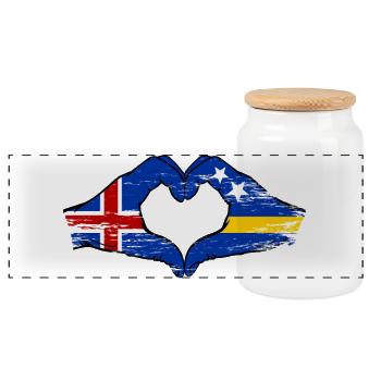 Islande Drapeau Curaçao Mains en forme de cœur utilisées - Boîte à biscuits avec couvercle en bois - blanc - Devant
