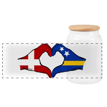 Danemark Drapeau de Curaçao Mains Forme de cœur - Boîte à biscuits avec couvercle en bois - blanc - Devant