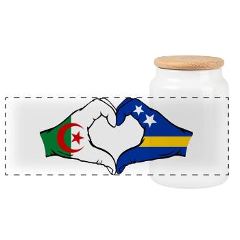 Algeria Curacao Flag Hands Heart Shape - Panoramic Cookie Jar with Wooden Lid - white - Front