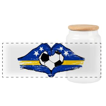 Curacao flag hands heart shape used - Panoramic Cookie Jar with Wooden Lid - white - Front