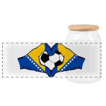 Bosnische Flagge Fußballherz - Panorama Keksdose mit Holzdeckel - Weiß - Vorne