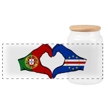Drapeau du Cap-Vert du Portugal Mains Forme de cœur - Boîte à biscuits avec couvercle en bois - blanc - Devant