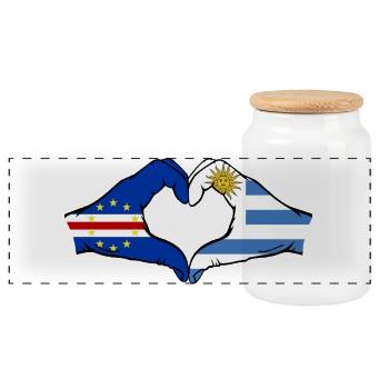Kap Verde Uruguay Flagge Hände Herzform - Panorama Keksdose mit Holzdeckel - Weiß - Vorne