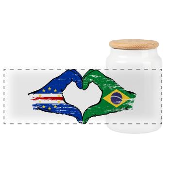 Kap Verde Brasilien Flagge Hände Herzform used - Panorama Keksdose mit Holzdeckel - Weiß - Vorne