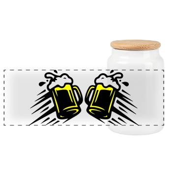 Icône du toast au verre bière - Boîte à biscuits avec couvercle en bois - blanc - Devant