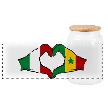 Italien Senegal Flagge Hände Herzform - Panorama Keksdose mit Holzdeckel - Weiß - Vorne