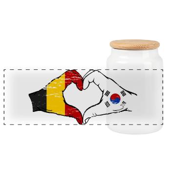 Belgique Drapeau Corée du Sud mains forme coeur utilisé - Boîte à biscuits avec couvercle en bois - blanc - Devant