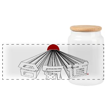 Typographie Kanji de l’Aïkido Japon Fujiyama Sun - Boîte à biscuits avec couvercle en bois - blanc - Devant