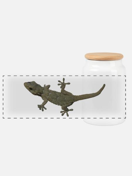 Gecko - Panorama Keksdose mit Holzdeckel - Weiß