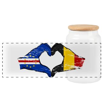 Cape Verde Belgium flag hands heart shape used - Panoramic Cookie Jar with Wooden Lid - white - Front