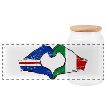 Mains du drapeau italien du Cap-Vert en forme de cœur utilisées - Boîte à biscuits avec couvercle en bois - blanc - Devant