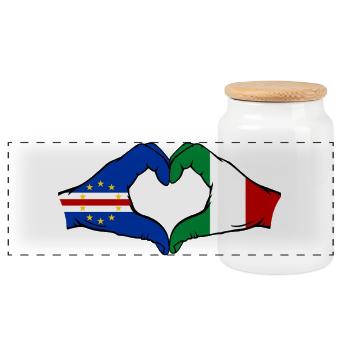 Drapeau du Cap-Vert Italie : mains en forme de cœur - Boîte à biscuits avec couvercle en bois - blanc - Devant