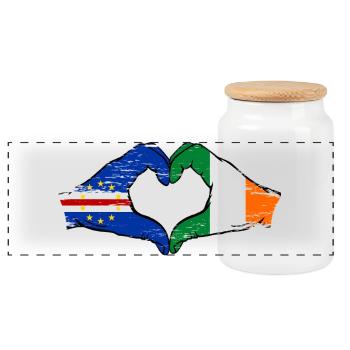Kap Verde Irland Flagge Hände Herzform used - Panorama Keksdose mit Holzdeckel - Weiß - Vorne