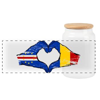 Drapeau du Cap-Vert Roumanie en forme de cœur utilisé - Boîte à biscuits avec couvercle en bois - blanc - Devant