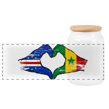 Mains du drapeau du Sénégal du Cap-Vert en forme de cœur utilisées - Boîte à biscuits avec couvercle en bois - blanc - Devant