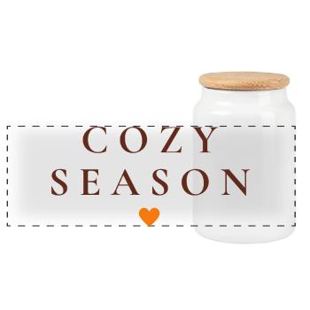 Cozy Season | Schlichtes Herbst Design - Panorama Keksdose mit Holzdeckel - Weiß - Vorne