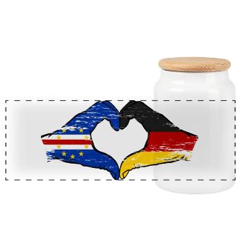 Cape Verde Germany Flag Hands Heart Shape Used - Panoramic Cookie Jar with Wooden Lid - white - Front