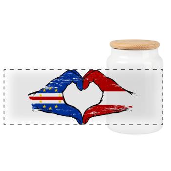 Mains du drapeau du Cap-Vert Autrichien en forme de cœur utilisées - Boîte à biscuits avec couvercle en bois - blanc - Devant