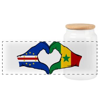 Drapeau du Cap-Vert Sénégal Mains en forme de cœur - Boîte à biscuits avec couvercle en bois - blanc - Devant