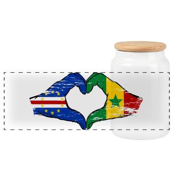 Cape Verde Senegal flag hands heart shape used - Panoramic Cookie Jar with Wooden Lid - white - Front