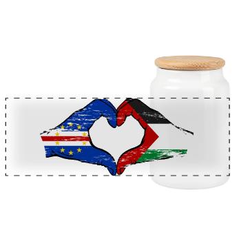 Kap Verde Palaestina Flagge Hände Herzform used - Panorama Keksdose mit Holzdeckel - Weiß - Vorne
