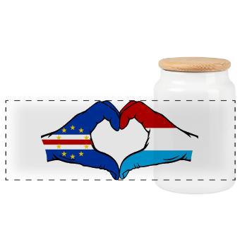 Drapeau du Luxembourg du Cap-Vert Mains en forme de cœur - Boîte à biscuits avec couvercle en bois - blanc - Devant