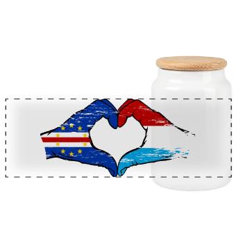 Mains du drapeau luxembourgeois du Cap-Vert utilisées - Boîte à biscuits avec couvercle en bois - blanc - Devant