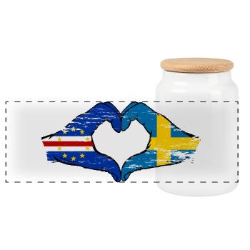 Kap Verde Schweden Flagge Hände Herzform used - Panorama Keksdose mit Holzdeckel - Weiß - Vorne