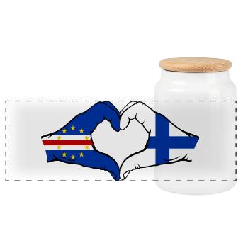 Kap Verde Finnland Flagge Hände Herzform - Panorama Keksdose mit Holzdeckel - Weiß - Vorne