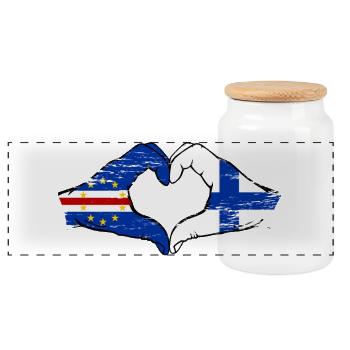 Kap Verde Finnland Flagge Hände Herzform used - Panorama Keksdose mit Holzdeckel - Weiß - Vorne