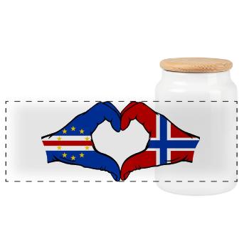 Kap Verde Norwegen Flagge Hände Herzform - Panorama Keksdose mit Holzdeckel - Weiß - Vorne