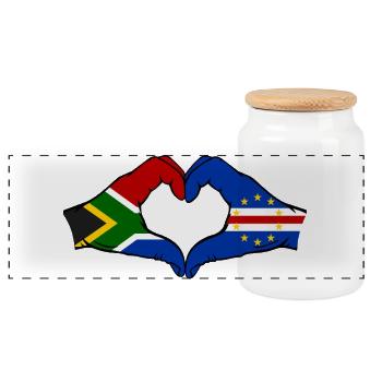 Kap Verde Südafrika Flagge Hände Herzform - Panorama Keksdose mit Holzdeckel - Weiß - Vorne
