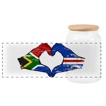 Kap Verde Südafrika Flagge Hände Herzform used - Panorama Keksdose mit Holzdeckel - Weiß - Vorne