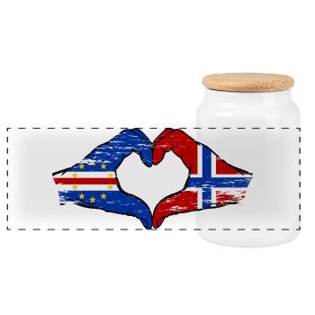 Kap Verde Norwegen Flagge Hände Herzform used - Panorama Keksdose mit Holzdeckel - Weiß - Vorne