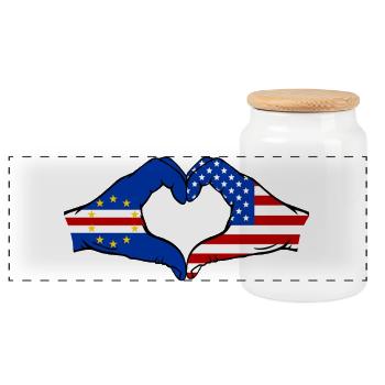 Kap Verde USA Flagge Hände Herzform  - Panorama Keksdose mit Holzdeckel - Weiß - Vorne