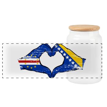 Kap Verde Bosnien Flagge Hände Herzform used - Panorama Keksdose mit Holzdeckel - Weiß - Vorne