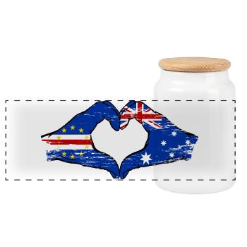 Kap Verde Australien Flagge Hände Herzform used - Panorama Keksdose mit Holzdeckel - Weiß - Vorne