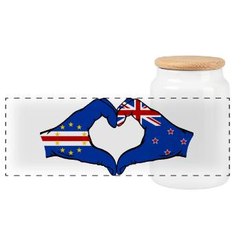 Cap-Vert Drapeau de la Nouvelle-Zélande Mains en forme de cœur - Boîte à biscuits avec couvercle en bois - blanc - Devant