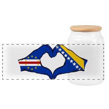 Kap Verde Bosnien Flagge Hände Herzform - Panorama Keksdose mit Holzdeckel - Weiß - Vorne