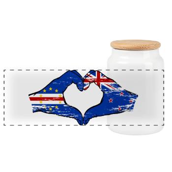 Mains du drapeau du Cap-Vert Nouvelle-Zélande en forme de cœur utilisées - Boîte à biscuits avec couvercle en bois - blanc - Devant