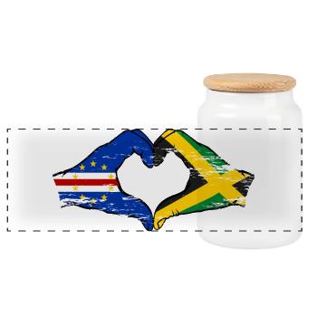 Mains du drapeau du Cap-Vert Jamaïque en forme de cœur utilisées - Boîte à biscuits avec couvercle en bois - blanc - Devant