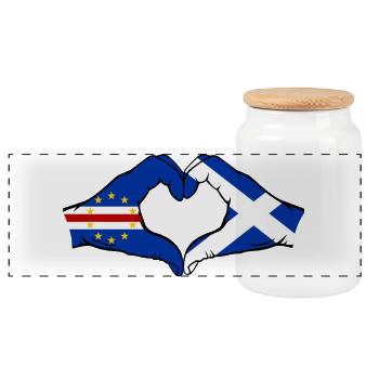 Kap Verde Schottland Flagge Hände Herzform - Panorama Keksdose mit Holzdeckel - Weiß - Vorne