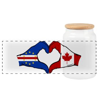 Cape Verde Canada Flag Hands Heart Shape - Panoramic Cookie Jar with Wooden Lid - white - Front
