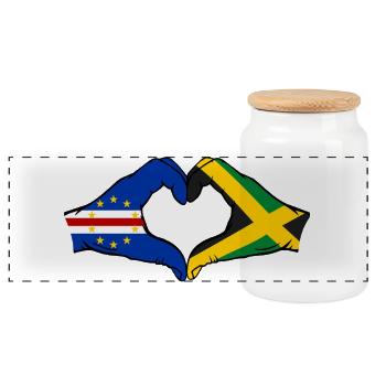 Cape Verde Jamaica Flag Hands Heart Shape - Panoramic Cookie Jar with Wooden Lid - white - Front