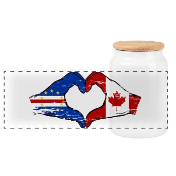 Cape Verde Canada flag hands heart shape used - Panoramic Cookie Jar with Wooden Lid - white - Front