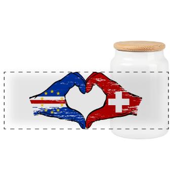 Kap Verde Schweiz Flagge Hände Herzform used - Panorama Keksdose mit Holzdeckel - Weiß - Vorne
