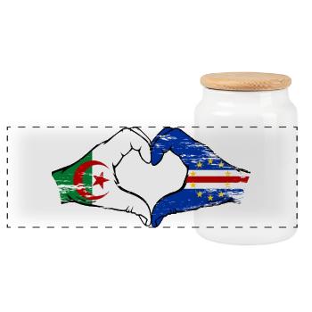 Algeria Cape Verde flag hands heart shape used - Panoramic Cookie Jar with Wooden Lid - white - Front
